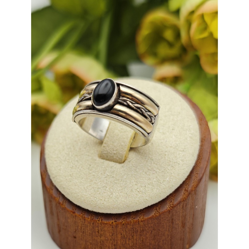 Artisan Handmade Onyx Ring Artisan Ring Unisex 5.5 Silver 18K Gold Accent 925